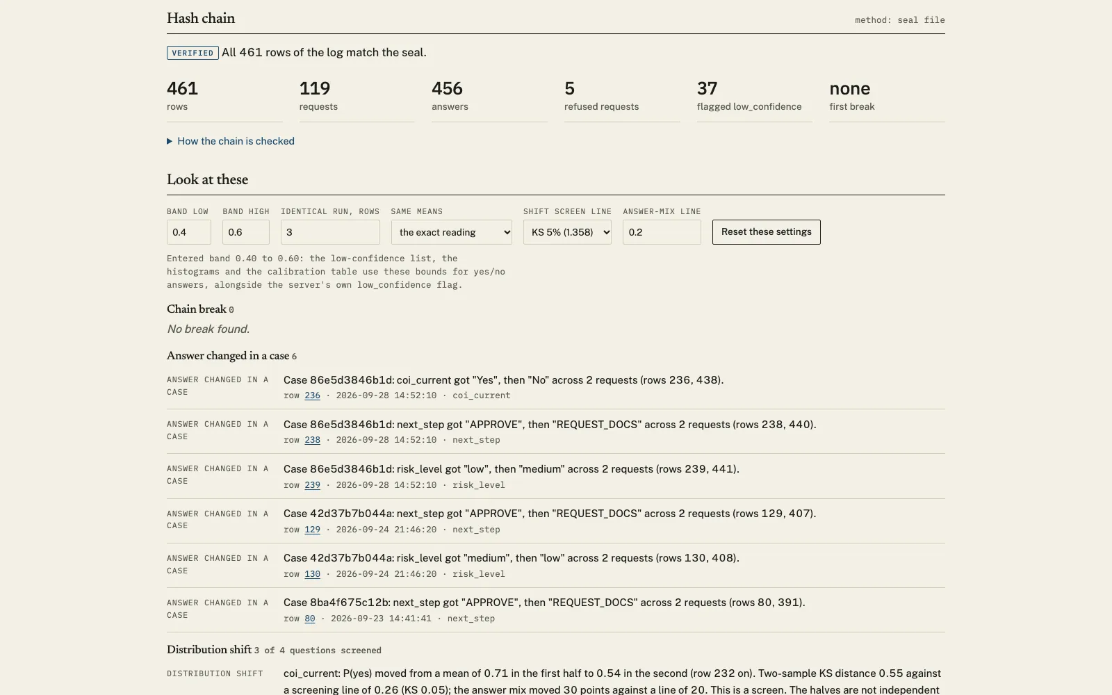The Audit Row Reader open in a browser