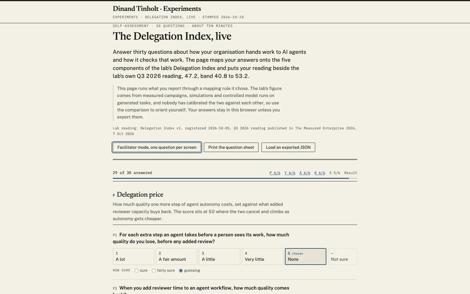 The Delegation Index, live open in a browser