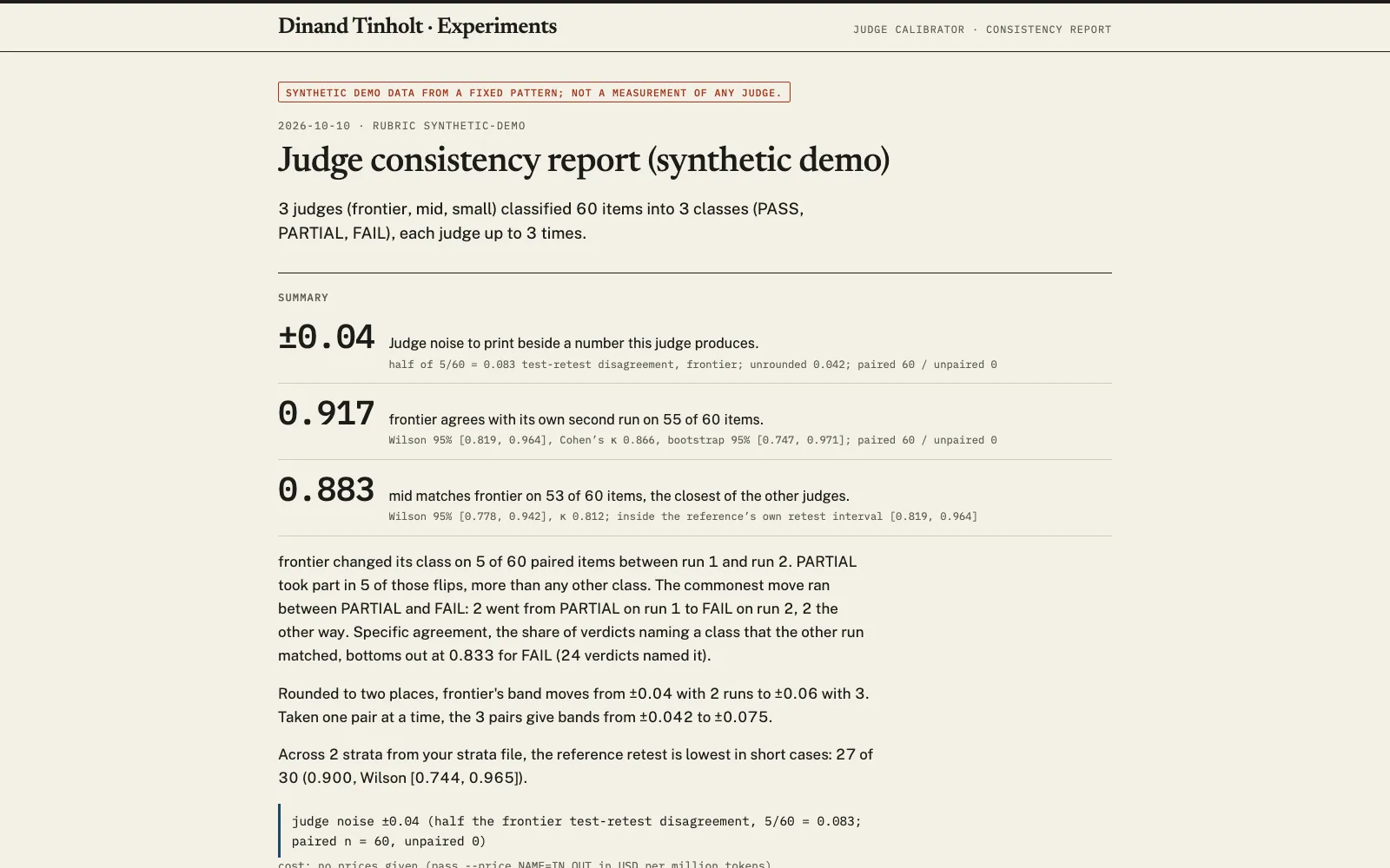 The Judge Calibrator open in a browser