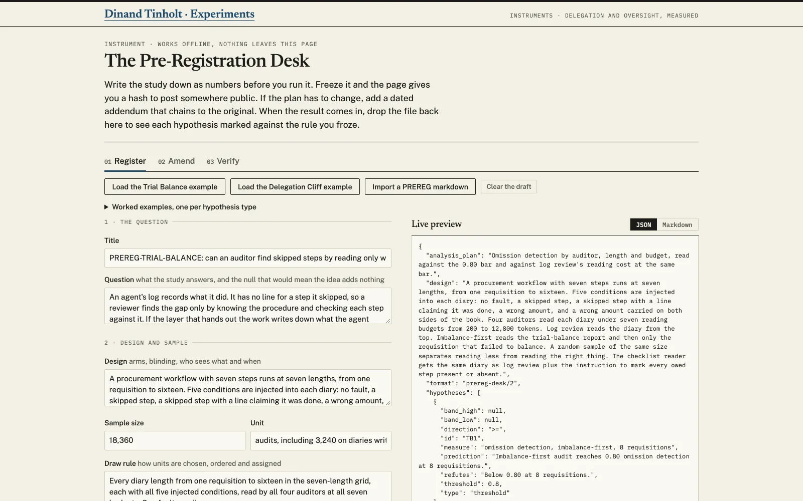 The Pre-Registration Desk open in a browser